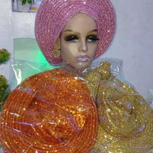 Sparkling Pink, Orange, and Gold Headwrap Set